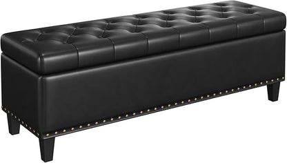 Storage Ottoman Bench, 51-Inch Large Storage Bench for Bedroom End of Bed, 30 Gallons Faux Leather Bench with Storage for Bedroom, Living Room, Entryway, Hallway, Black