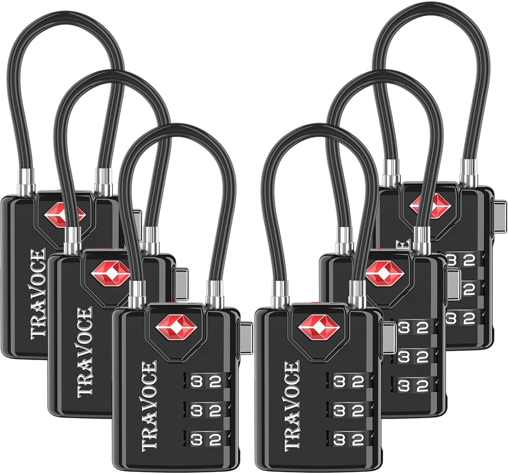 TSA Approved Luggage Locks, Travel Locks Which Also Work Great as Gym Locks, Toolbox Lock, Backpack and More, Black 6 Pack