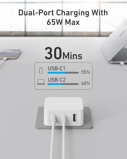 Nekmit 67W Flat USB C Charger Block, 3-Port GaN Fast Wall Charger, USB C Wall Plug for MacBook Pro/Air, iPad, iPhone, Galaxy and More