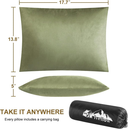 Ivellow Memory Foam Travel Pillow Compressible Camping Pillow for Sleeping Shredded Memory Foam Pillow Compact Firm Supportive Travel Pillow for Adults Kids Outdoor Hiking Essential Gear Green-S