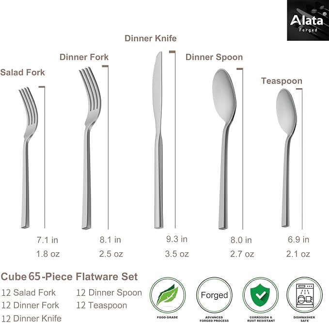 Alata Cube 65-Piece Forged Stainless Steel Flatware Set Cutlery Set