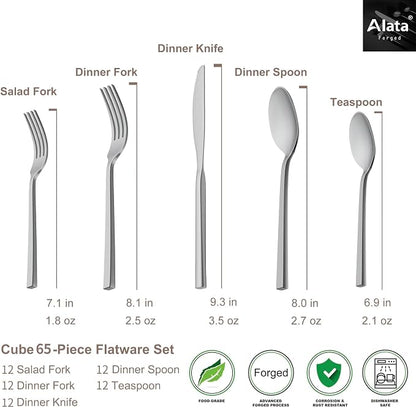 Alata Cube 65-Piece Forged Stainless Steel Flatware Set Cutlery Set