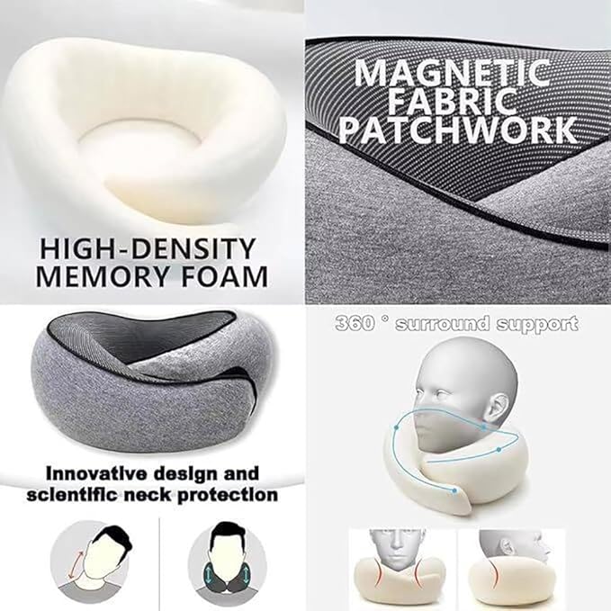 Travel Pillow, Travel Neck Pillow, 360 Degree Comfort and Breathability, Airplane Travel Neck Pillow, Stowable U-Shaped Pillow (Grey)