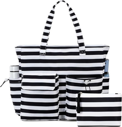 LEDAOU Large Beach Tote Bag Women Waterproof Sandproof Zipper Beach Tote Bag for Pool Gym Grocery Travel with Wet Pocket