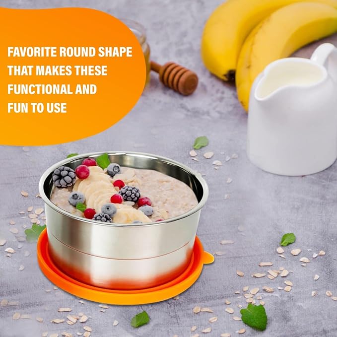 Anas Metal Food Storage Containers with Lids - Stainless Steel, Compact Stackable, Leak Proof, Dishwasher Safe and Microwavable for Lunch, Work, School Travel, Bento Box (4)