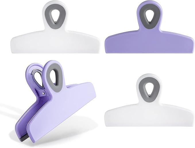 COOK WITH COLOR Bag Clips - Heavy Duty Chip Clip and Refrigerator Magnet Clips for Food Storage with Air Tight Seal Grip, Lavender, Pack of 4 Large Clips