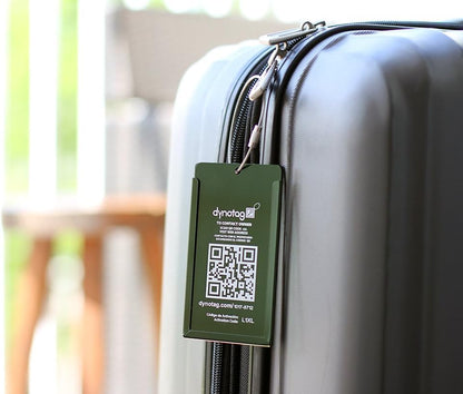 Dynotag® Web Enabled Smart Aluminum Convertible Luggage ID Tag + Braided Steel Loop, with DynoIQ™ & Lifetime Recovery Service (Emerald Green)