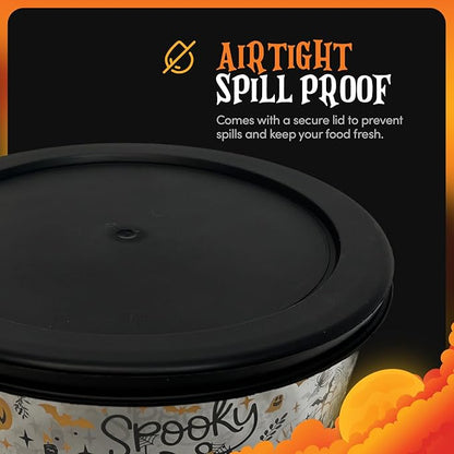 DURA LIVING Halloween Glass Food Storage Containers with Lids | Set of 6 (3 Containers + 3 Lids) 2-Cup | Spooky Design, BPA-Free, Microwave & Dishwasher Safe|Perfect for Meal Prep, Snacks & Leftovers