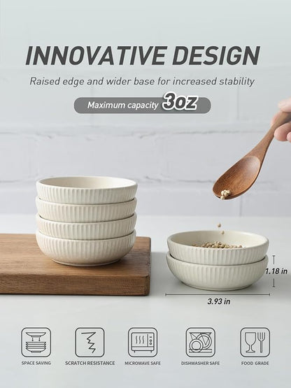 famiware Starlight Soy Sauce Dish Ceramic Dipping Bowls Set of 6, 3 oz Individual Dip Sauce Cups/Bowls/Dishes/Plates, Small Serving Bowl for Side Dishes, Dessert, Ice Cream, Condiment, Matte White