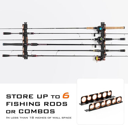 KastKing SafeGuard Fishing Rod Holder for Garage, Wall or Ceiling Mounted Fishing Rod Rack Storage Organizer, Fishing Pole Holder Holds 6 Rods or Combos in Less Than 18 Inches