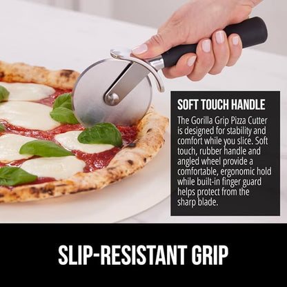 GORILLA GRIP BPA-Free Large Pizza Cutter Wheel, 9 Inch, Sharp Stainless Steel Blade, Slip Resistant Handle with Thumb Guard Protection, Slice Thick or Thin Pizzas, Pie, Pastries in Seconds, Black