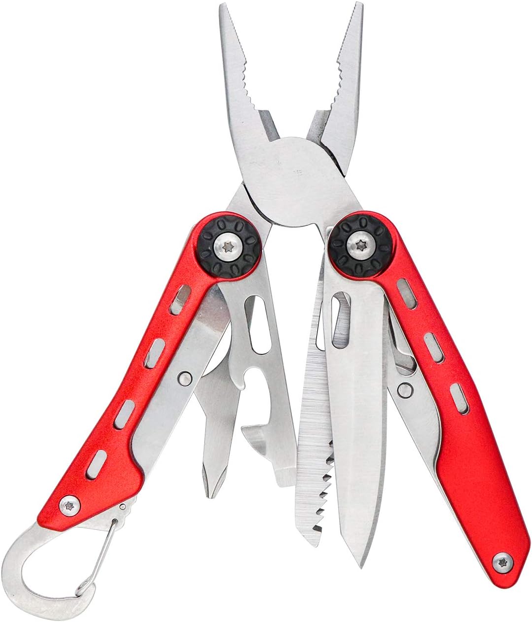 Amazon Basics 10-in-1 Stainless Steel Multitool Safety Lock with Nylon Sheath, Red