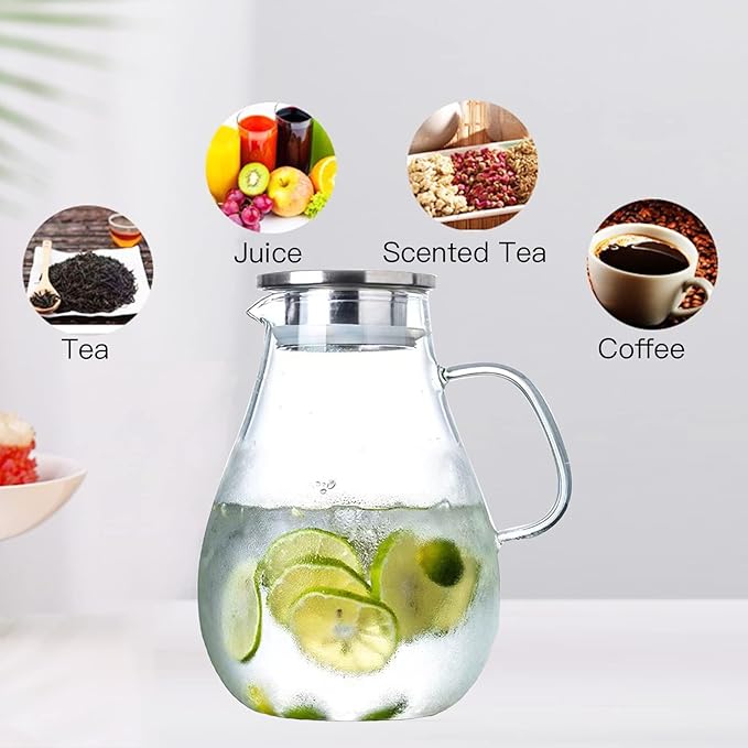 84.5oz Borosilicate Glass Teapot with 304 Stainless Steel Lid & Built-in Strainer, Stovetop & Microwave Safe Tea Kettle for Loose Leaf/Iced/Fruit/Herbal Tea, 2500ml Clear Pot