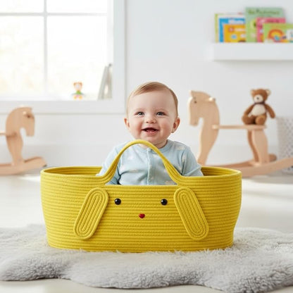 Large Capacity Foldable Storage Basket, Handwoven Cotton Rope Hamper with Handles for Toys, Laundry, Baby Essentials, and Pet Needs 27.56 × 15.75in