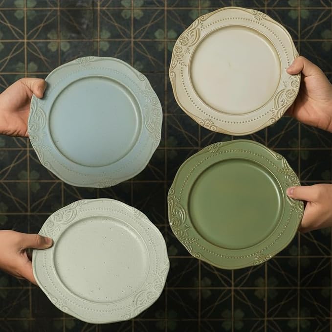 salad plates set of 4, 10.5 inch Reactive Glaze Stoneware Dinner Dish Set