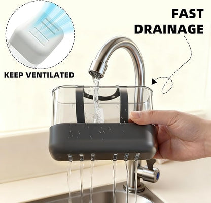 Sponge Holder for Kitchen Sink Dish Sponge Sink Caddy Kitchen Organizer for Brush Sink Stopper Scrubber Hanging Adjustable Strap Caddy Kitchen Gadgets Storage with Drain Holes (White, Large)