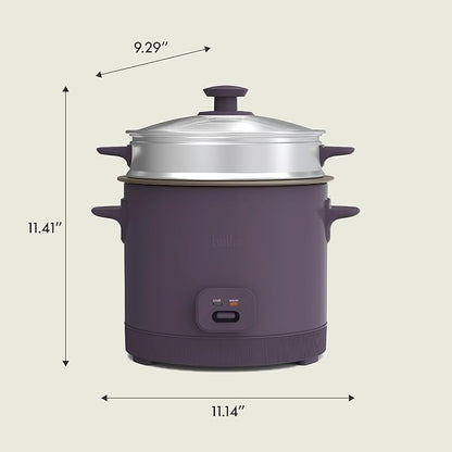 bella 16 Cup Rice Cooker with Steamer, Dishwasher Safe Steaming Basket, Rice Paddle and Measuring Cup, Removable Nonstick Cooking Bowl, Automatic Keep Warm Function, 400 Watt, Plum