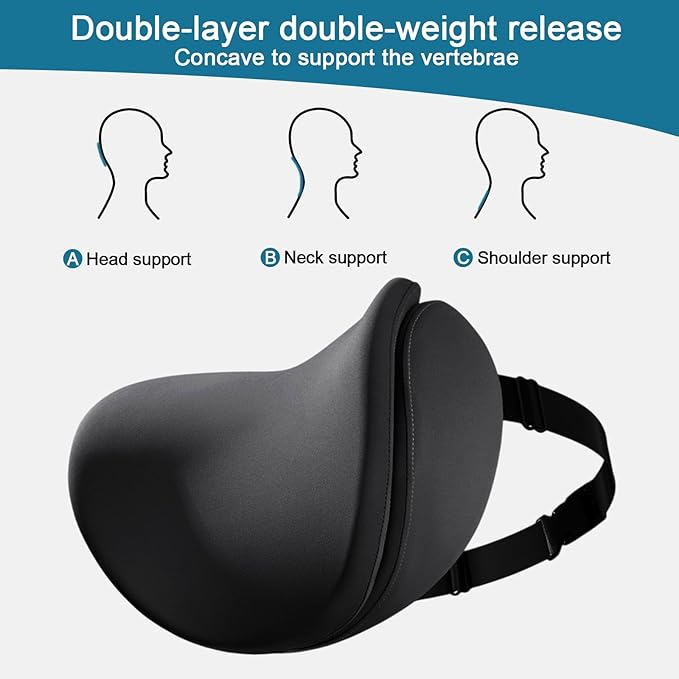 2Pcs 2025 Double-Layer Car Pillow, Cloud-Like Comfort Car Neck Pillow, Dual C-Curve Support Car Headrest Pillow – Experience First-Class Driving Comfort. (Black)