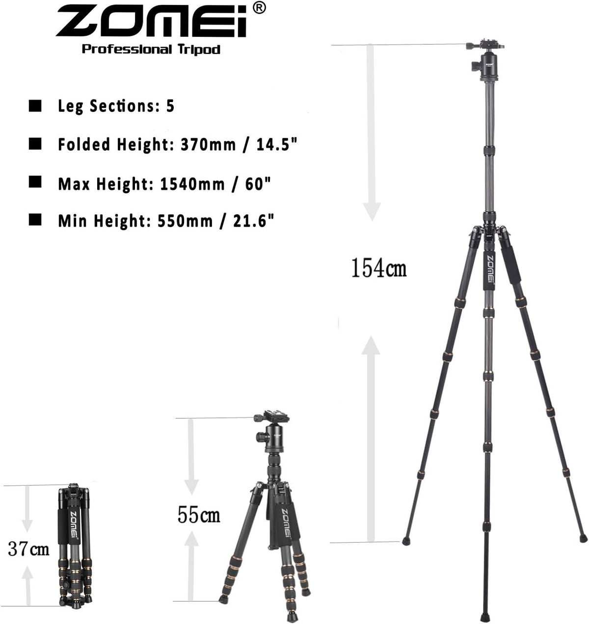 ZoMei Z669 Magnesium Aluminum Alloy Travel Camera Tripod with Ball Head for Canon,Sony,DSLR