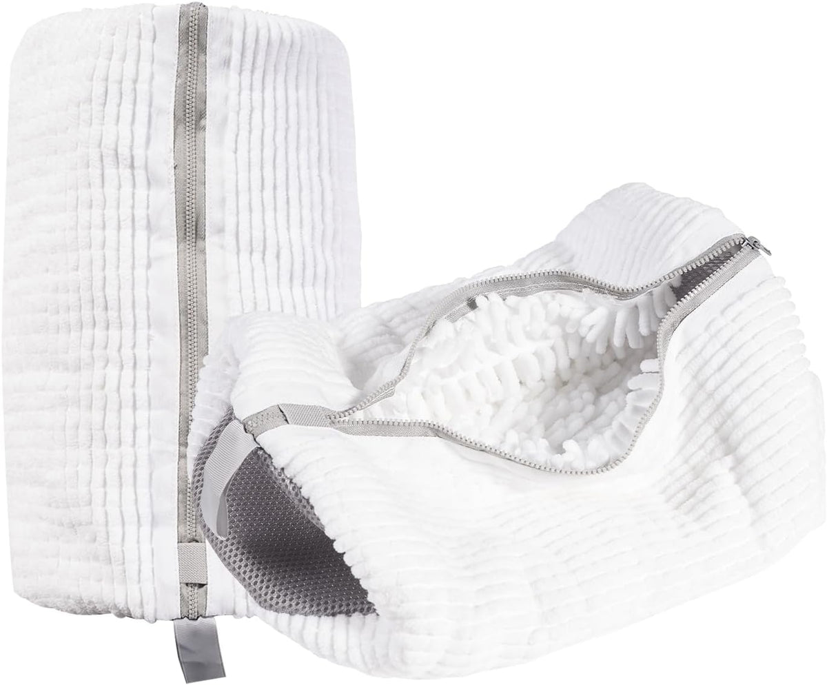HEAVYWOOD Shoes Bag for Washing Machine Reusable Shoe Cleaning Washing Machine Bag Sturdy Anti-Rust Zipper 15.7’’*7.8’’ Shoe Laundry Bag for Washer and Dryer for Sneakers, Trainers (White, 2Packs)