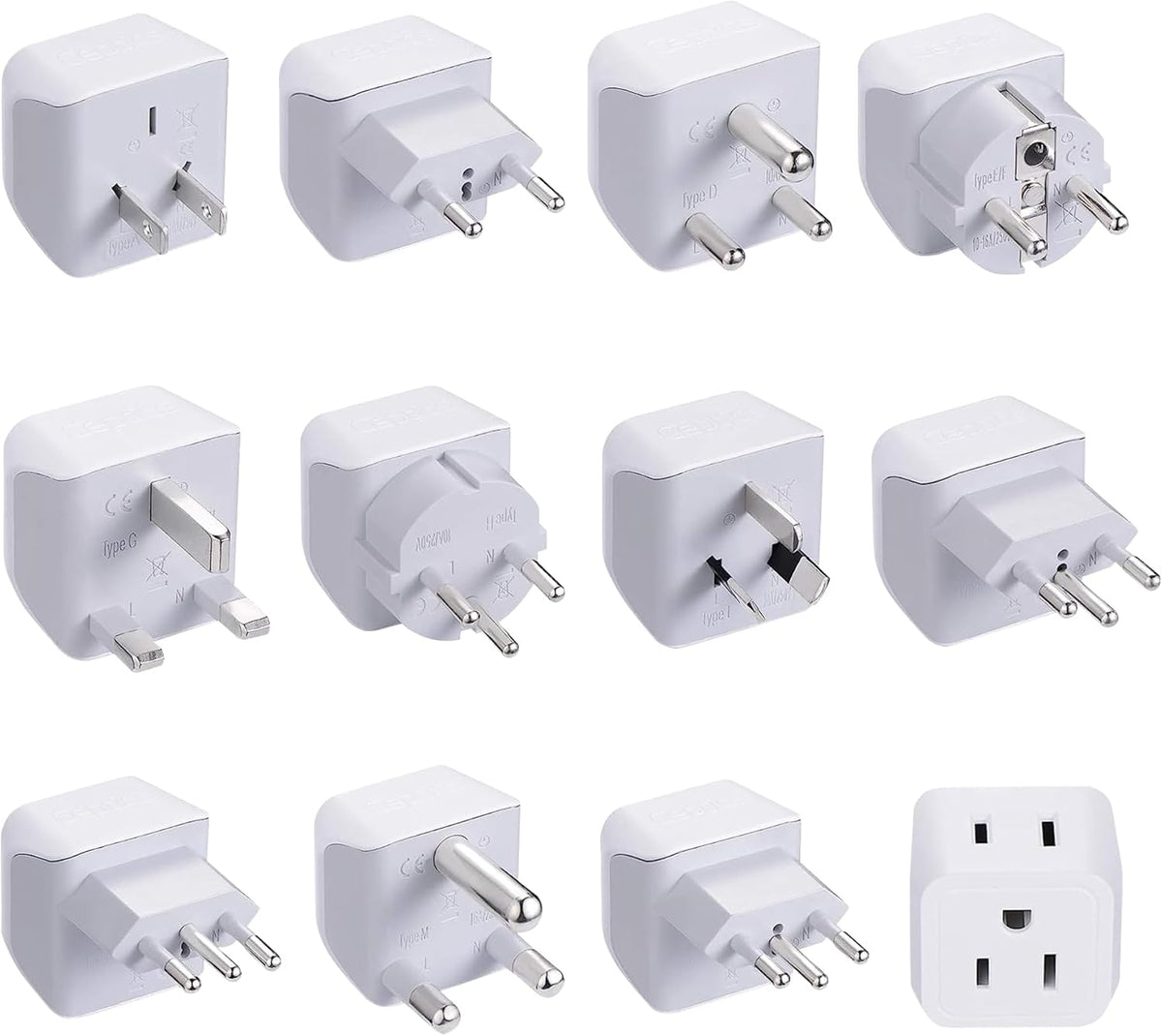 Ceptics World Travel Adapter Set - 2 in 1 USA to Europe, Asia, Africa, India, Japan, Australia, Brazil, China, Israel and more - 11 Pack - Safe Grounded - Works with Cell phones, Laptops, Chargers