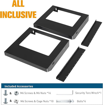 9U Wall Mount Rack Open Frame 19 Inch Server Equipment 2 Post Network Cabinet 18 inches Depth Black by Tedgetal
