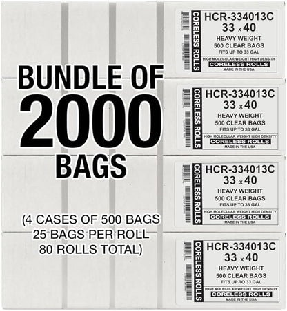 Aluf Plastics High Density Trash Bags, 33 Gallon, 2000 Count, 13 Micron (eq), 33" x 40", Clear, for Bathroom, Office, Industrial, Commercial, Janitorial, Municipal, Recycling