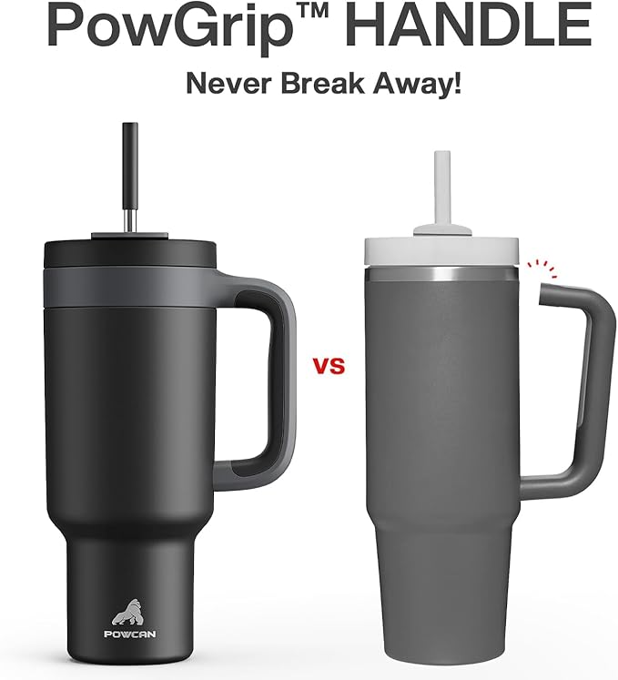POWCAN 40 oz Tumbler with Handle, 2-in-1 Straw and Sip Lid, Leakproof, Dishwasher Safe, Insulated Stainless Steel Travel Coffee Mug, Keeps Cold for 34 Hours, Fits in Car Cup Holder (Midnight)