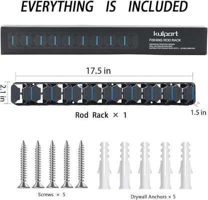 Fishing Rod Holder, Wall-Mounted Fishing Rod Rack, Vertical Fishing Pole Holder Holds Up to 9 Rods or Combos, Fishing Rod Rack for Garage Organization System & Fits Most Rods