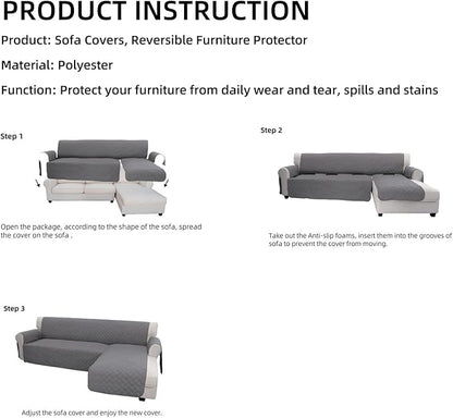 Easy-Going L Shape Sofa Cover Sectional Couch Cover Chaise Lounge Sofa Slipcover Furniture Protector Mat for Pets Dog Cat (Large, Coffee/Coffee)