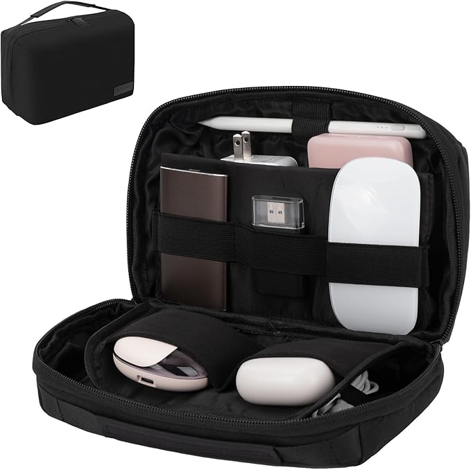 LENTION Electronics Organizer, Tech Organizer Travel Case, Tech Pouch, Cable Bag with ECO-Friendly Fabrics (GRS Certified) Cord organizer Travel Essentials Bag for AirPods, Cords, Charger (M378 Black)