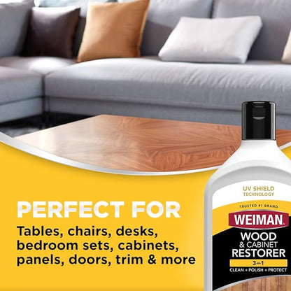 Weiman Wood and Cabinet Restorer 3-In-1 Bundle - Removes Dirt, Residue, Dust, Reduces Scratches, Restore Shine, Prevent Fading, UV Shield Technology, Safe for Antique Wood, Tables, Chairs, Cabinets