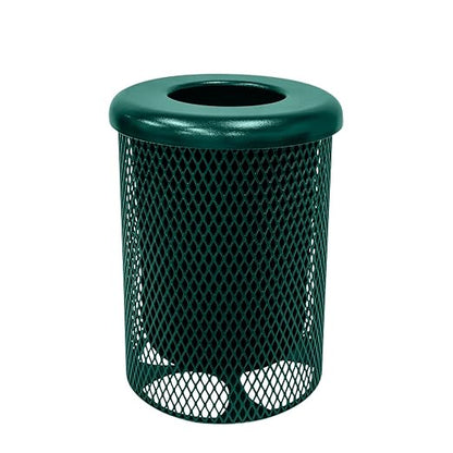 COATEDOUTDOORFURNITURE RFT-TXTGRN Heavy Duty Round Trash Receptacle with Flat Top, Liner Included, 32 Gallon, Textured Green, Made in America