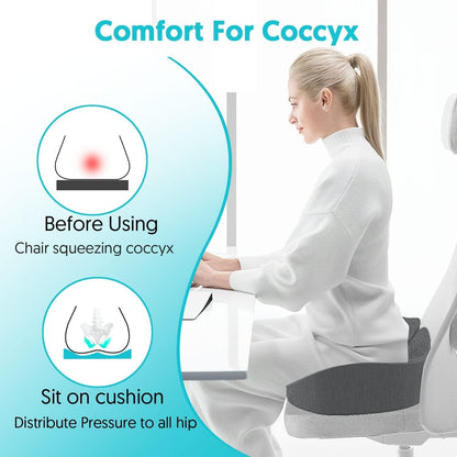 Seat Cushion for Office Chairs - Tailbone & Sciatica & Hip & Coccyx & Low Back Pain Relief Pillow - Memory Foam Pressure Relief Cushion for Long Sitting for Gaming, Compute, Desk Chair, Car Seat