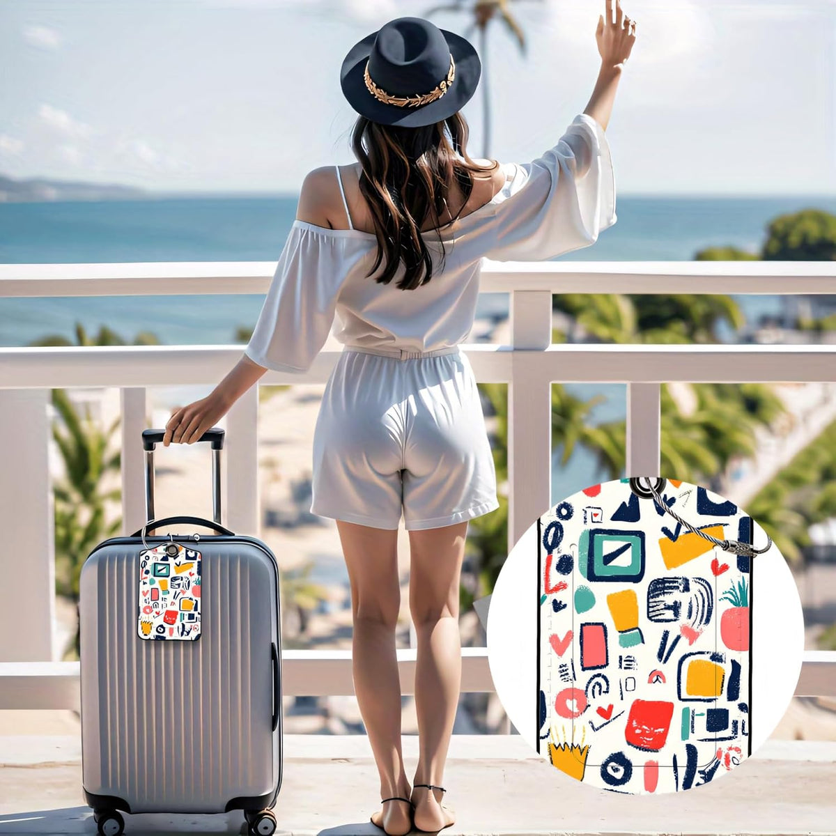 Luggage Tags for Suitcases, 2-Pack PU Leather for Cruise & Travel, Baggage ID Tags with Privacy Cover & Address Card, Durable Metal Ring, Kids Adults Travel Accessories, Abstract Doodles