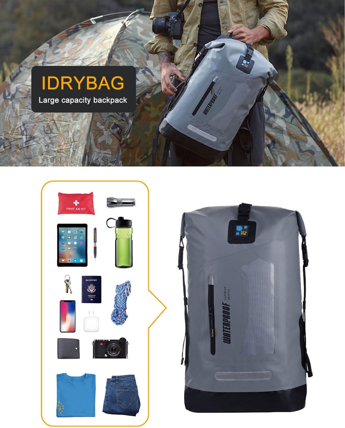 IDRYBAG Waterproof Backpack for Men 20L/30L/40L, Floating Dry Bag Kayak, Dry Backpack Hiking