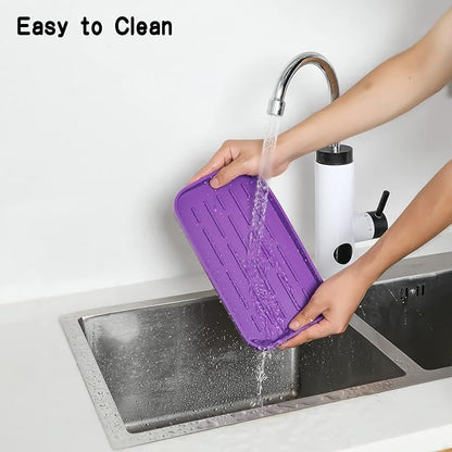 Silicone Kitchen Sink Organizer Tray for Multiple Usage,Eco-Friendly Sponges Holder for Kitchen Bathroom Counter or Sink,Dish Soap Dispenser,Scrubber,Bottle,Cup (Purple, 10"×5.3")
