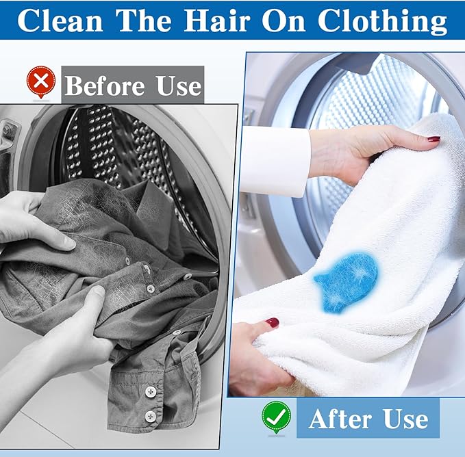 12PCS Pet Hair Remover for Laundry, Reusable Laundry Pet Hair Catcher, Soft Fish Shape Pets Hairs & Lint Catcher for Washing Machine, Dryer, Washer, Bedding, Clothes (Blue)