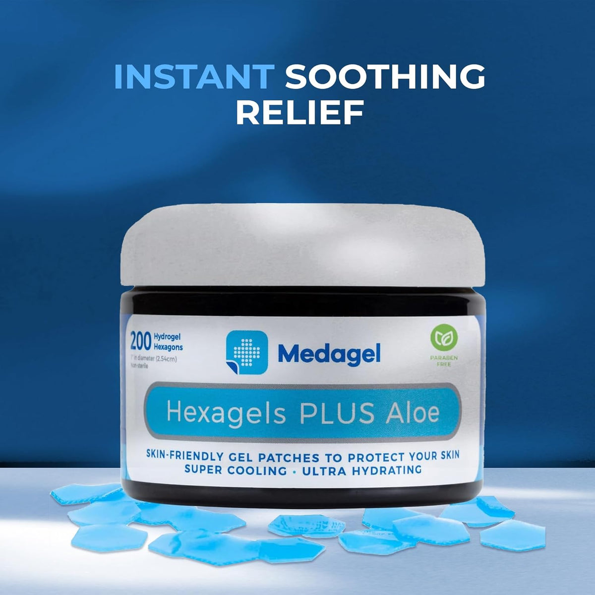 Hexagels Plus Aloe Vera - Advanced Healing Hydrogel Pads for Blister Prevention & Soothing Burn Care - Foot, Heel, Toe, & Ankle Protection, Pack of 200, 1-Inch Patches, Original Formula