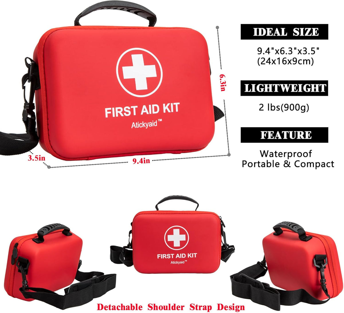 First Aid Kit 340 Piece, Premium Waterproof Hard Shell Medical Kit for Car, Home, Office, Travel, Camping, Sports, Outdoor, School - Emergency First Aid Supplies and Survival Kit