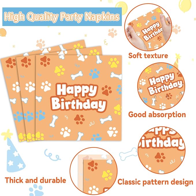 96Pcs Blue Dog Happy Birthday Party Supplies Cartoon Puppy Paper Plates and