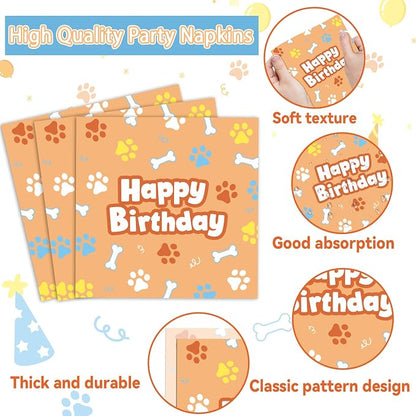 96Pcs Blue Dog Happy Birthday Party Supplies Cartoon Puppy Paper Plates and