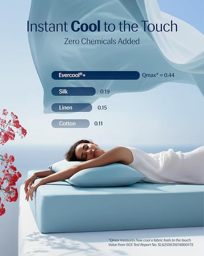 REST® Evercool®+ Cooling Sheet Set, Cali King Size, Light Blue, Breathable Bed Sheets for Hot Sleeper and Night Sweats, with Pillowcases, with Ionic+ Self-Cleaning Silver Yarn for Sensitive Skin, 4PCS
