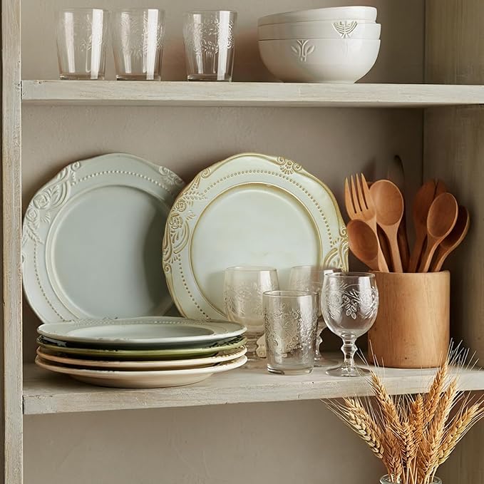 Ceramic Flat Plates Set of 4, 10.5 inch Reactive Glaze Stoneware Dish Set