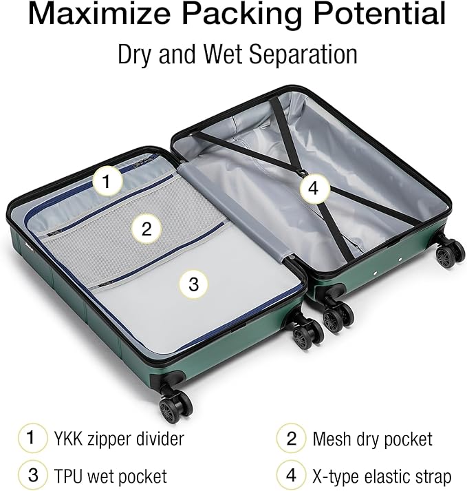 KYME 26 Inch Luggage TSA Approved Hardshell 26" Suitcases with Spinner Wheels Durable Medium Travel Checked Luggage with Cup Holder for Women Men Green