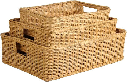 The Basket Lady Under The Bed/Basic Wicker Storage Basket, Medium, 20 in L x 14.5 in W x 6 in H, Sandstone