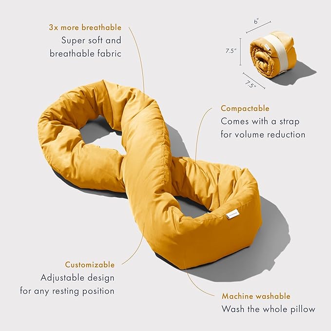 Huzi Infinity Pillow - Travel Neck Pillow - Versatile Soft 360 Support Scarf - Machine Washable - Home Travel Flight Road Trips Airplane Sleeping (Ochre Yellow)