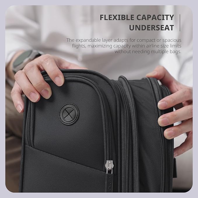 Verage Under Seat Luggage with Wheels, Softside Expanable Small Suitcase Carry On Luggage Bags for Airlines Airplanes Short Trip Men Women (Grey, 16-Inch Rolling Underseat)