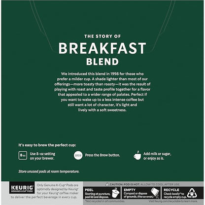 Starbucks Coffee K-Cup Pods, Breakfast Blend, Medium Roast Coffee, Notes of Brown Sugar & Sweet Orange, Keurig Genuine K-Cup Pods, 32 CT K-Cups/Box (32 Count (Pack of 2))