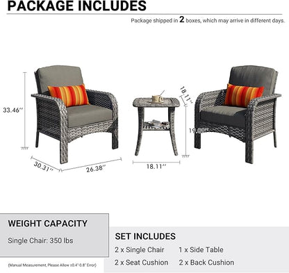 HOOOWOOO Patio Furniture Set,3 Pieces Outdoor Conversation Set,All Weather Wicker Bistro Set Yard Porch High Back Chairs Side Table,Black